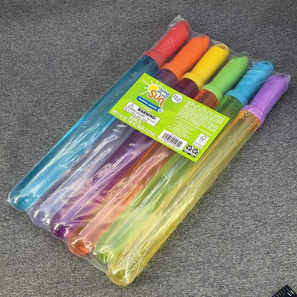 Sun Squad Bubble Wands Toy Set Multi Color Outdoor Backyard Fun 5oz 6 Pack NEW